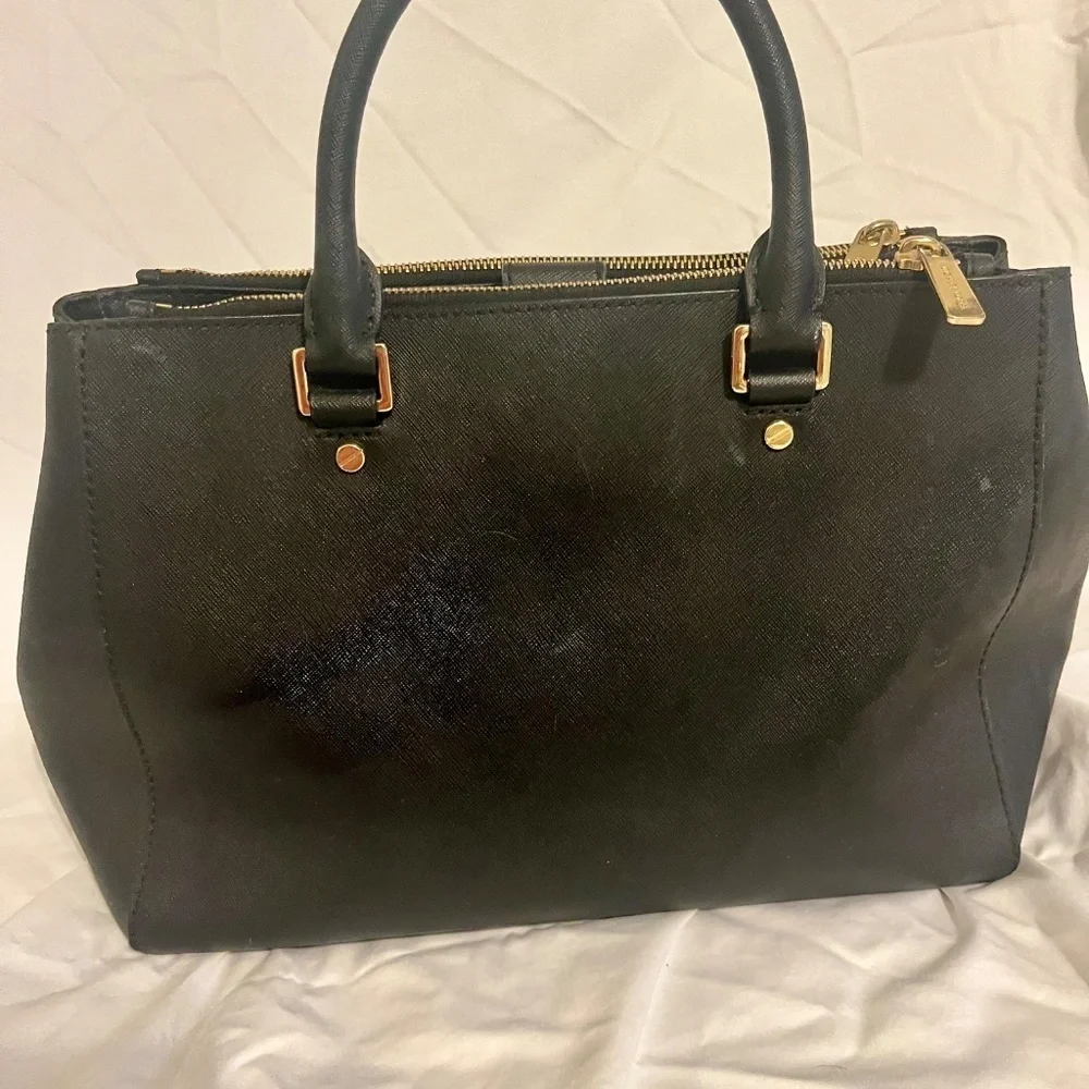 Michael Kors Medium Black Leather Bag. Barely used. Wear on shoulder / handles.